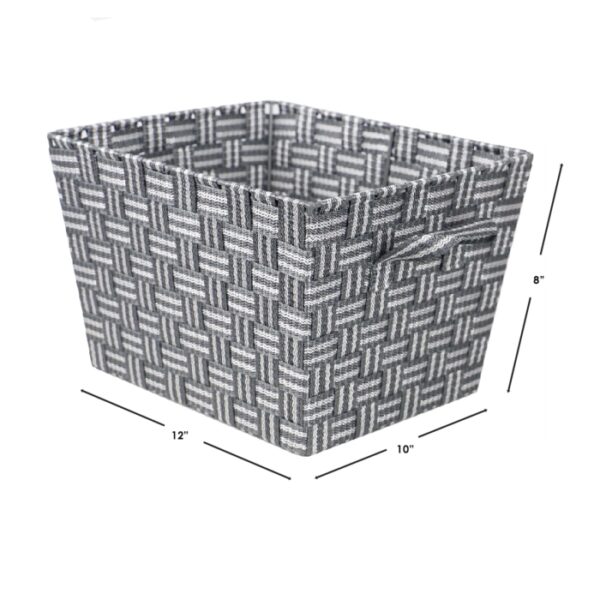 Woven Strap Bin Medium Grey Stripe