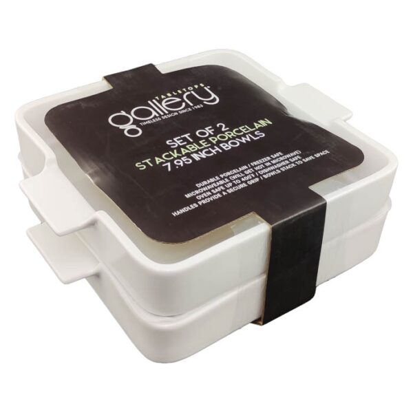 Set of 2 Square Bowl With Hndl White Black