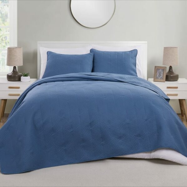 Hexa 3 Piece King Quilt Set Blue