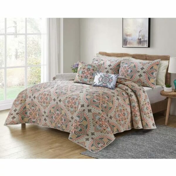 Shaden 5 Pieces Stitched King Quilt set Multi