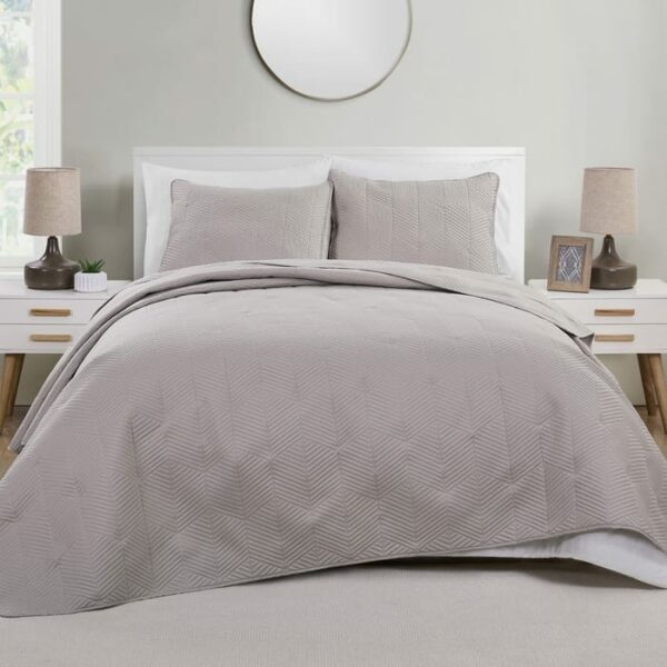 Hexa 3 Piece King Quilt Set Taupe