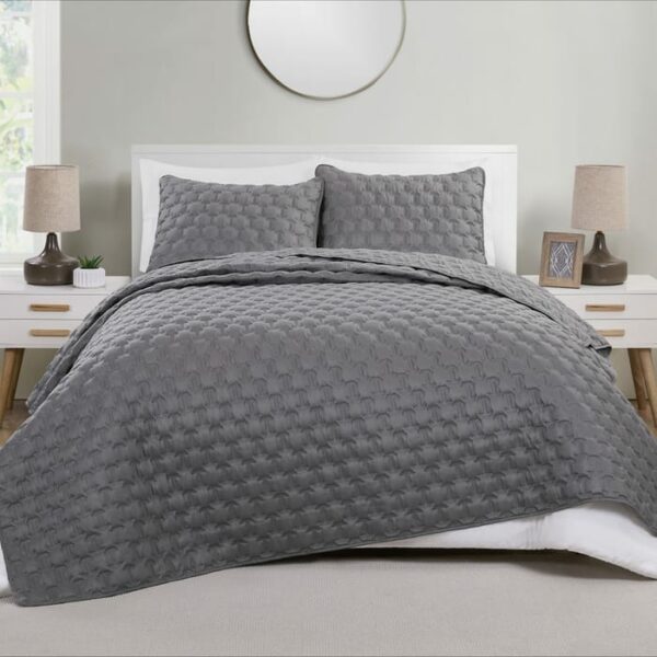 Staton 3 Piece King Quil Set Grey