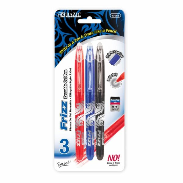 Friz Erasable Gel Pen With Grip 3 Pack