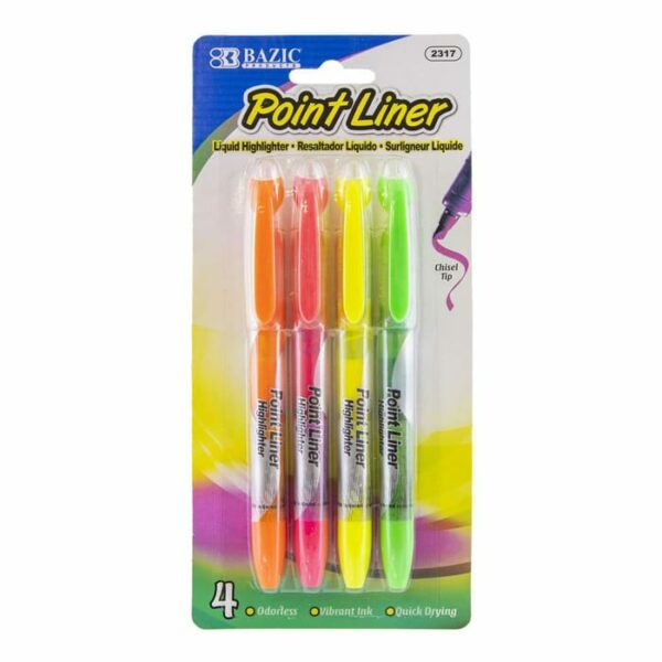 Pen Style Fluorescent Color Liquid Highlighter 4Pk