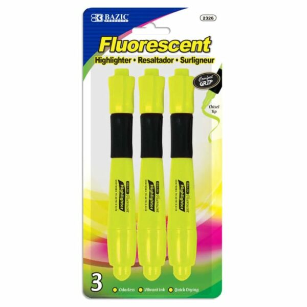 Yellow Desk Style Fluorescent Highlighter 3 Pack