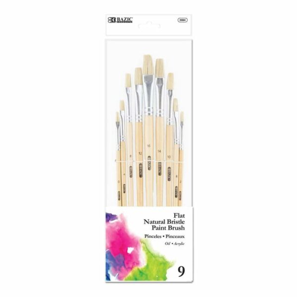 Flat Natural Bristle Paint Brush 9 Pack