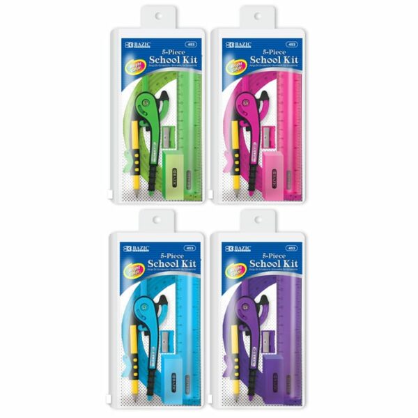 5 Pieces School kit With Zipper Pouch Assorted