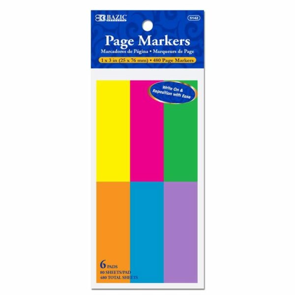 80 Count 1'x3" Neon Page marckers 6 Pack