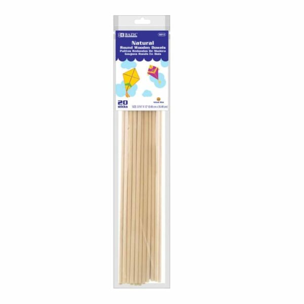 3/16"x12" Round Natural Wooden Dowel 20 Sticks