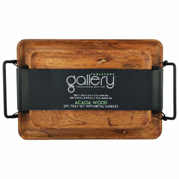 Set Of 2 Rectangular Tray With Metal Handles