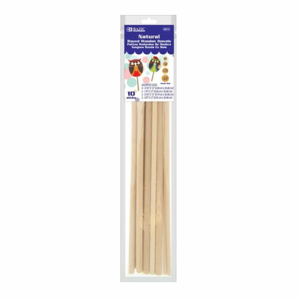 Assorted Round Natural Wooden Dowel 10 Sticks