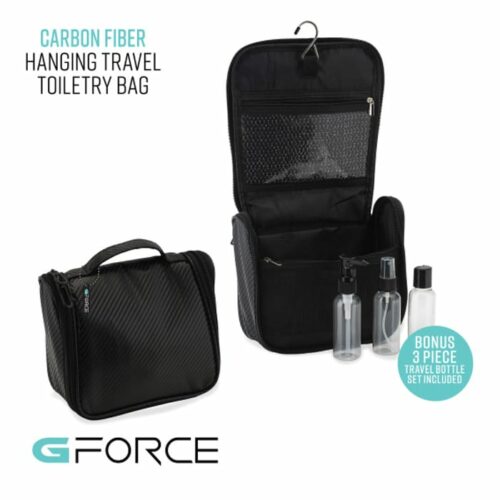 Hangig Carbon Fiber Toilery Bag W 3pc Bottles