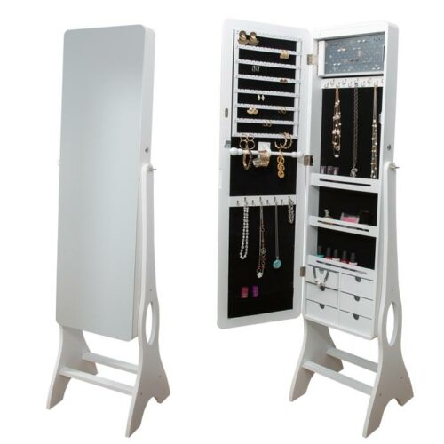 LED Standing Jewelry Cabinet Lockable Edge Mirror