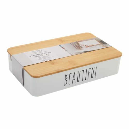 White 5 Compartment Organizer Bamboo Lid