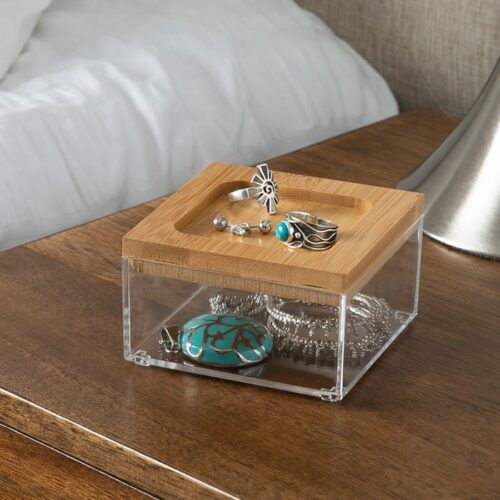 Clear Square Organizer W Bamboo Lid - Small