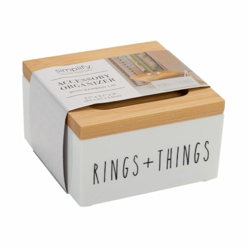 White Square Organizer Bamboo Lid with With Quote