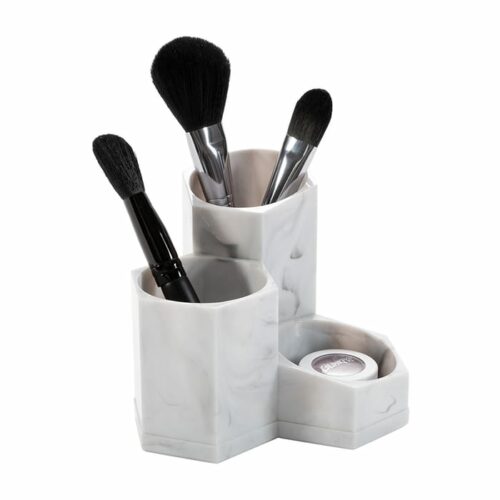 Marble 3 Compartment Pencil Brush Holder