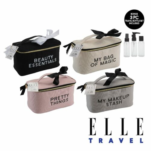 Canvas Cosmetic Tote + 3 Pc Travel Bottle Set