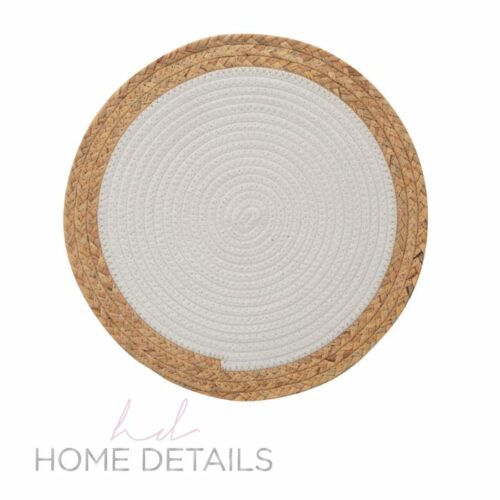 Round Polyester Placemat With Water Hyacinth Edge