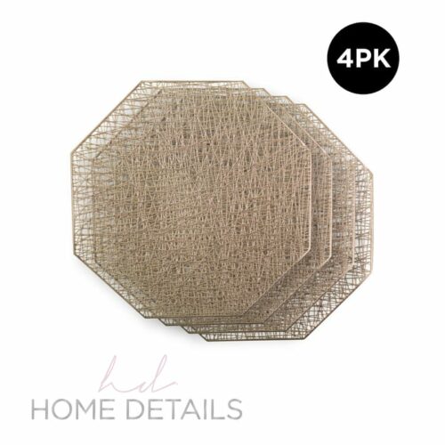 4Pk Octogonal Metallic W Pattern D-C Placemat