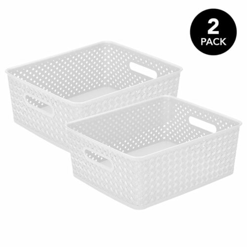 2pk Resin Wicker Storage Tote white Medium