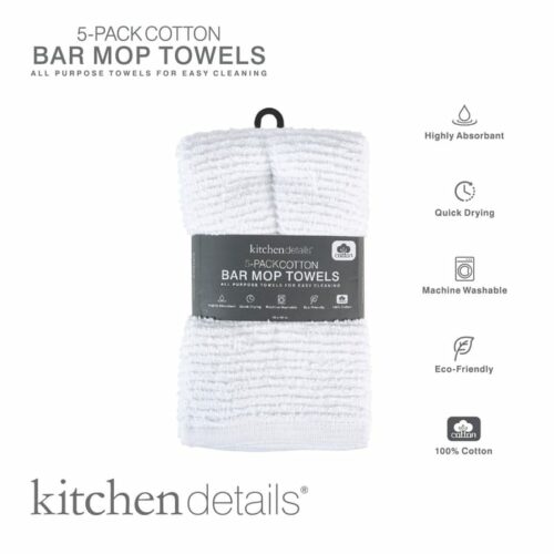5pk Kitchen Bar Mop Towels White 16x19"
