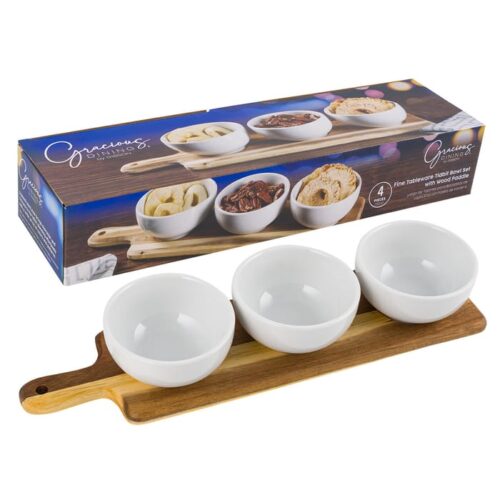 Bowl With Wood Paddle 4 Pieces