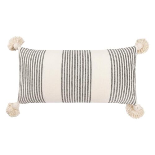 Woven Striped Lumbar With Tassels Pillow